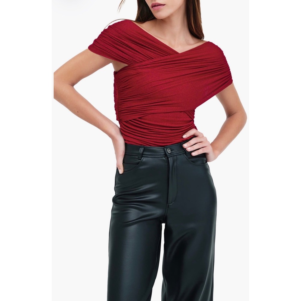 Marcella Alyssa Infinity Top Red Multi-Way Wrap Ruched Blouse NWT Sz M Luxury